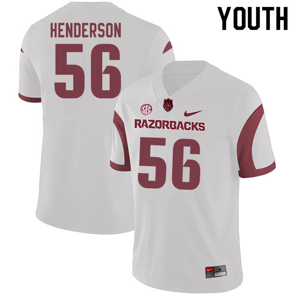 Youth #56 Marcus Henderson Arkansas Razorbacks College Football Jerseys Sale-White